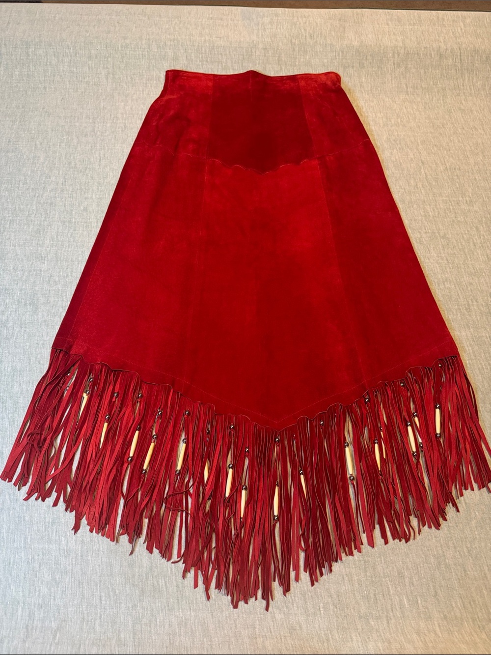 Patricia Wolf VTG 100% Red Suede Leather Maxi Skirt Made in Texas